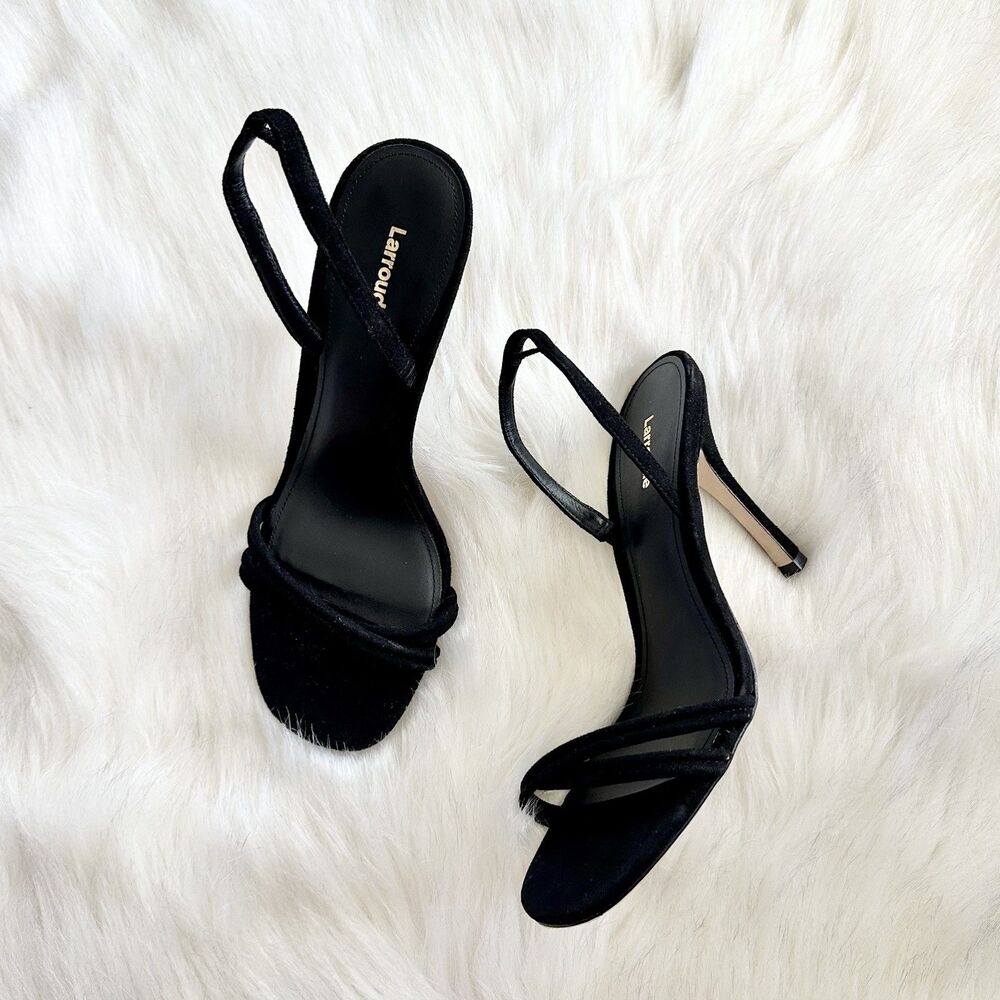 NWOB Larroude Annie Strappy Sandals Black Suede Size 9.5 Designer Womens - Picture 3 of 9